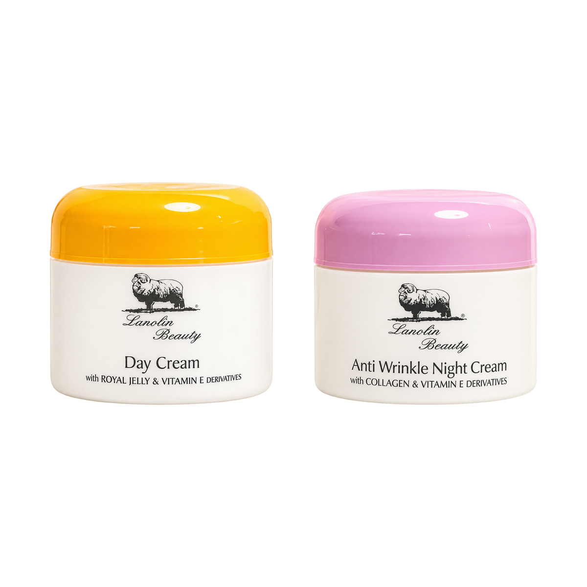Day & Night Duo: Day Cream and Anti-Wrinkle Night Cream on a transparent background